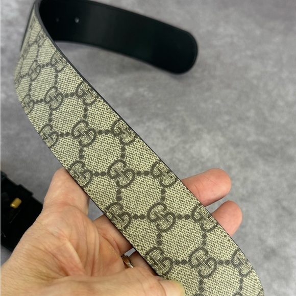 Authentic Gucci Monogram Canvas GG Marmont 400593 Khaki Belt 65/26 - Picture 5 of 11